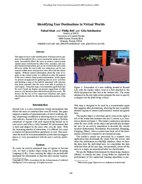 (PDF) Identifying user destinations in virtual worlds
