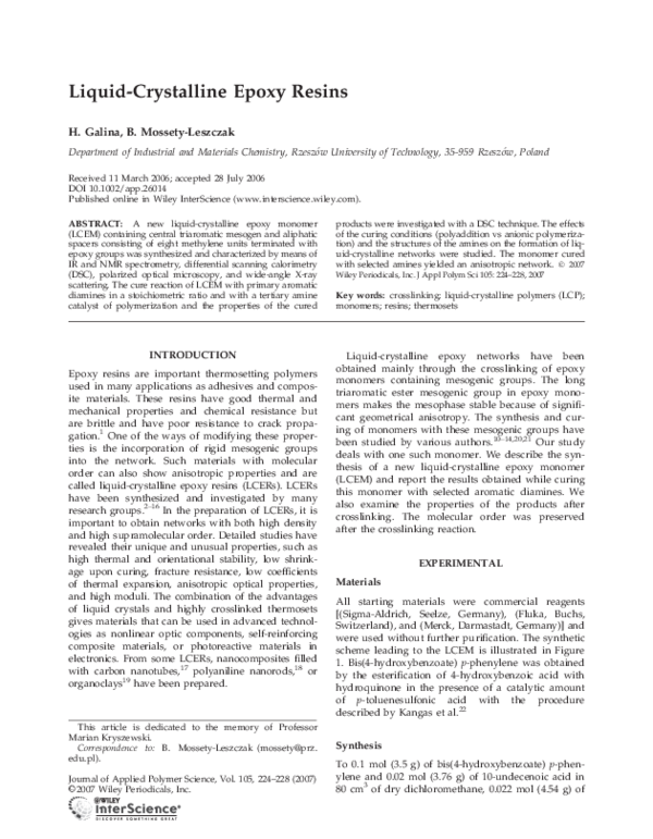 (PDF) Liquidcrystalline epoxy resins B. Mossetyleszczak Academia.edu