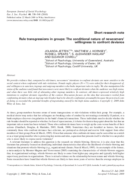 (PDF) Rule transgressions in groups: The conditional nature of ...