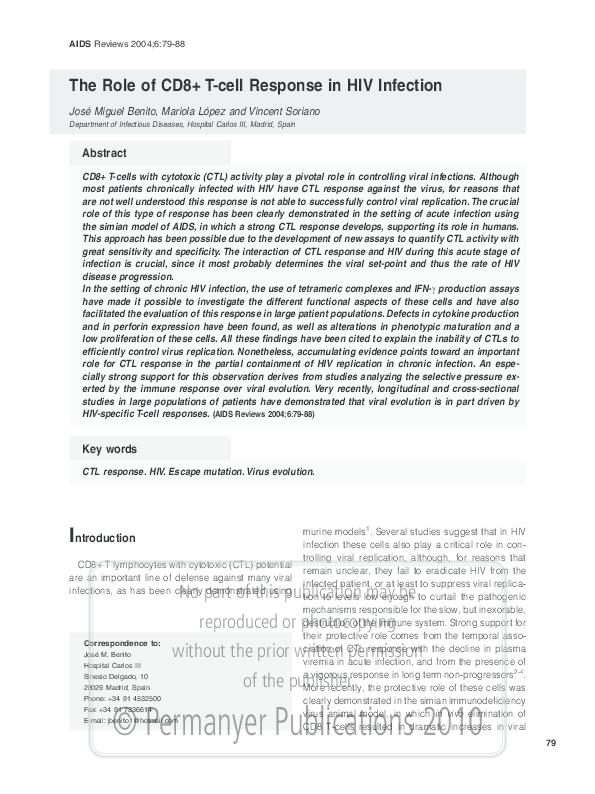 (PDF) The Role of CD8+ T-cell Response in HIV Infection