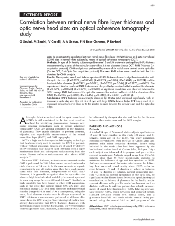 (PDF) Correlation between retinal nerve fibre layer thickness and optic ...