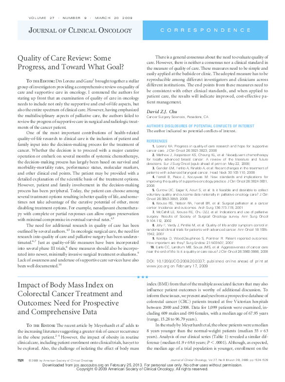 (PDF) Impact of Body Mass Index on Colorectal Cancer Treatment and ...
