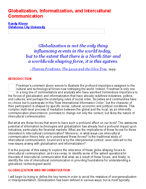 Pdf Globalization Informatization And Intercultural Communication Randy Kluver Academia Edu