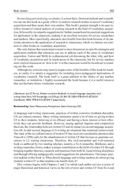 (PDF) Written Corrective Feedback in Second Language Acquisition and ...