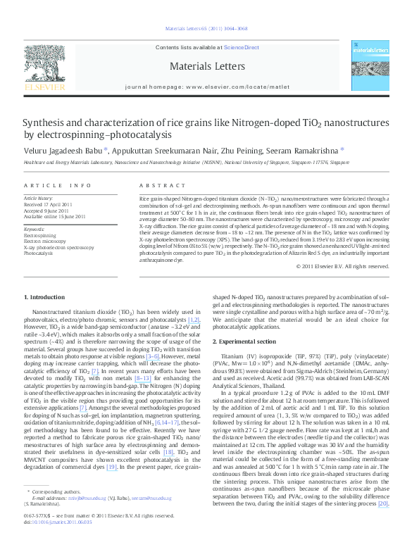 (PDF) Synthesis and characterization of rice grains like Nitrogen-doped ...