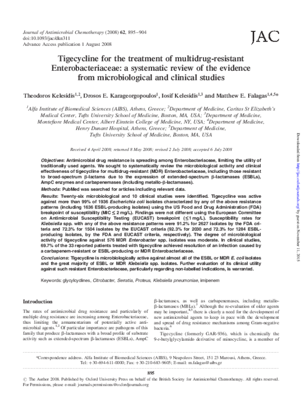 (PDF) Tigecycline for the treatment of multidrugresistant (including