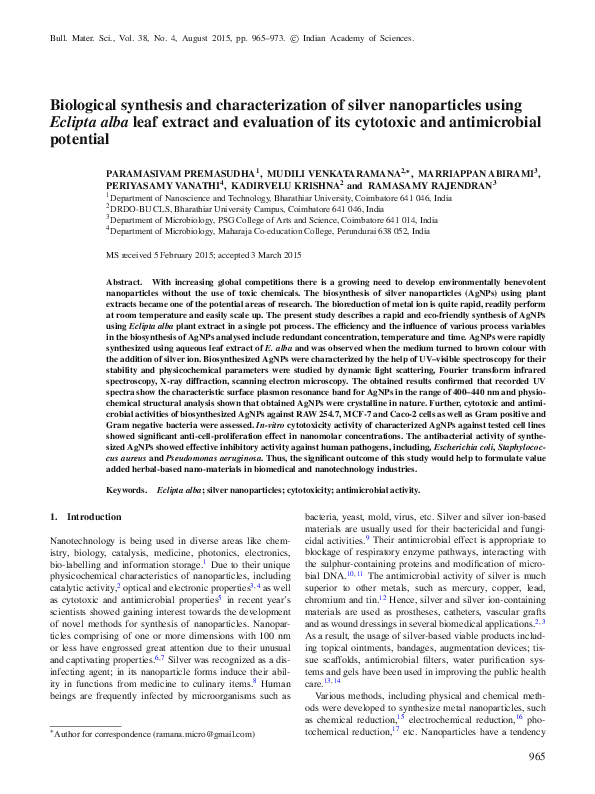 (PDF) Biological synthesis and characterization of silver nanoparticles ...
