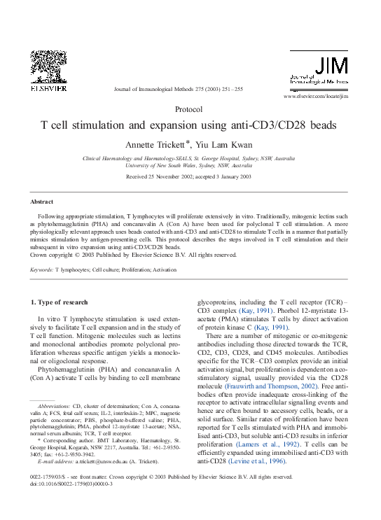 (PDF) T cell stimulation and expansion using anti-CD3/CD28 beads