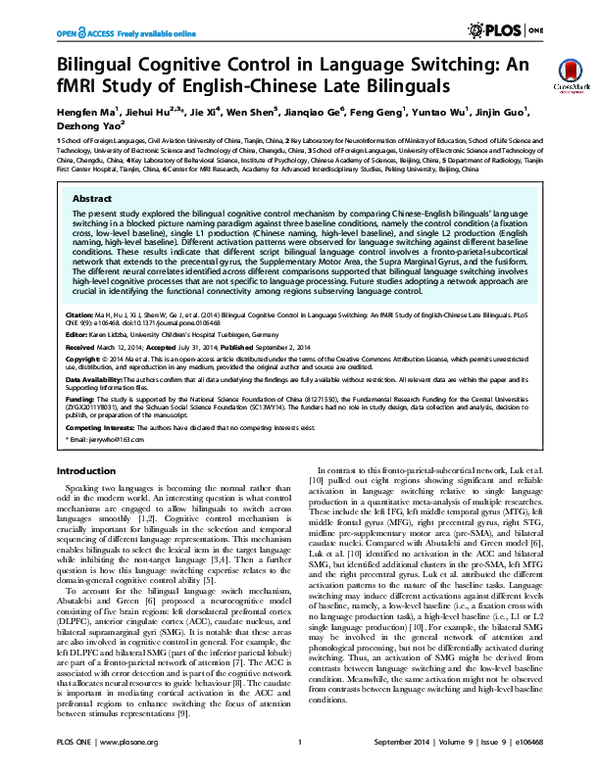 (PDF) Bilingual cognitive control in language switching: an fMRI study ...