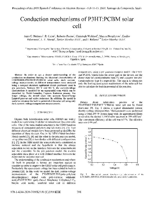 (PDF) Conduction mechanisms of P3HT: PCBM solar cell