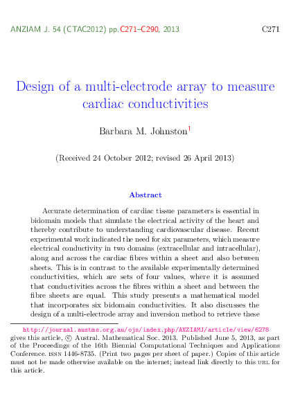 (PDF) Design of a multi-electrode array to measure cardiac conductivities
