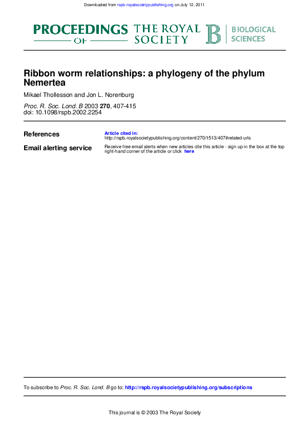 (PDF) Ribbon worm relationships a phylogeny of the phylum Nemertea