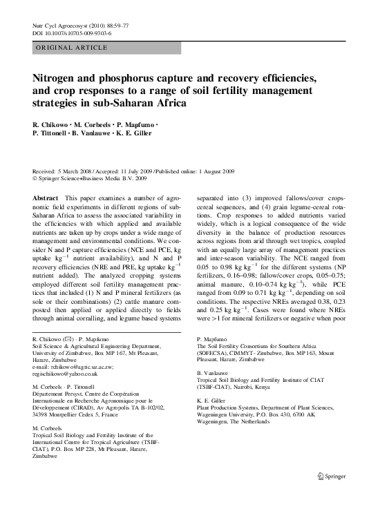 (PDF) Nitrogen and phosphorus capture and recovery efficiencies, and ...
