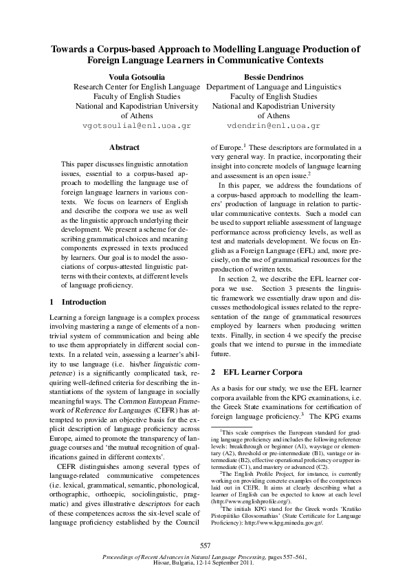(PDF) Towards a Corpus-based Approach to Modelling Language Production ...