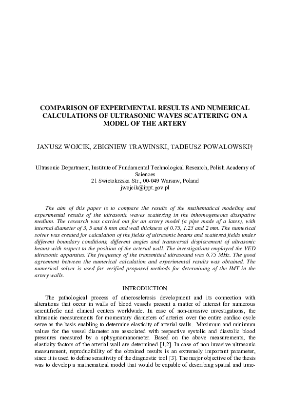 (PDF) COMPARISON OF EXPERIMENTAL RESULTS AND NUMERICAL CALCULATIONS OF ...