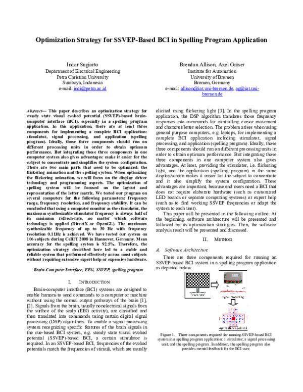 (PDF) Optimization strategy for SSVEP-based BCI in spelling program ...
