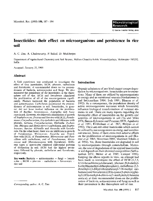 (PDF) Insecticides: their effect on microorganisms and persistence in ...