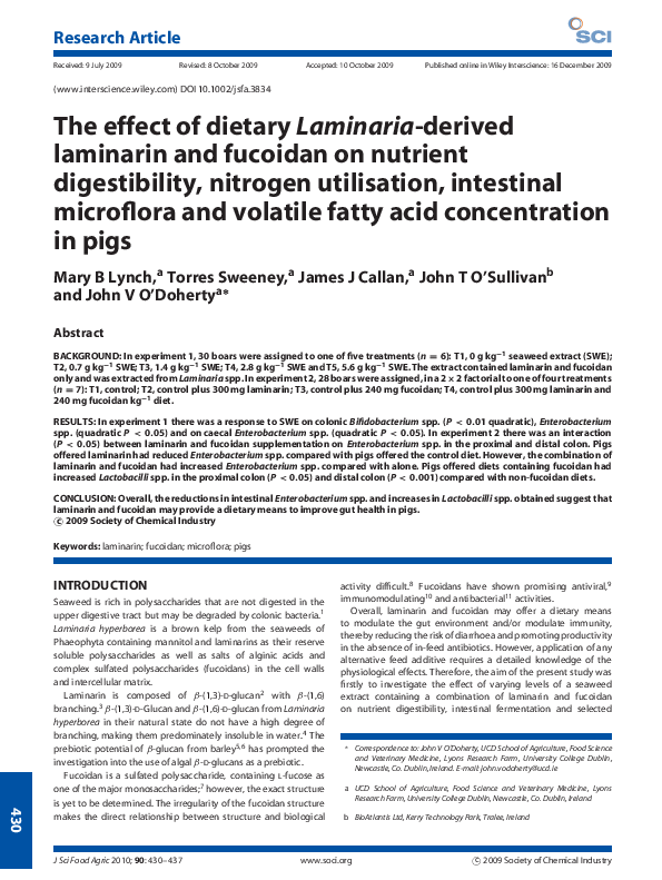 (PDF) The effect of dietary Laminaria-derived laminarin and fucoidan on ...