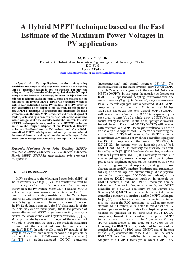 (PDF) A hybrid MPPT technique based on the fast estimate of the maximum ...