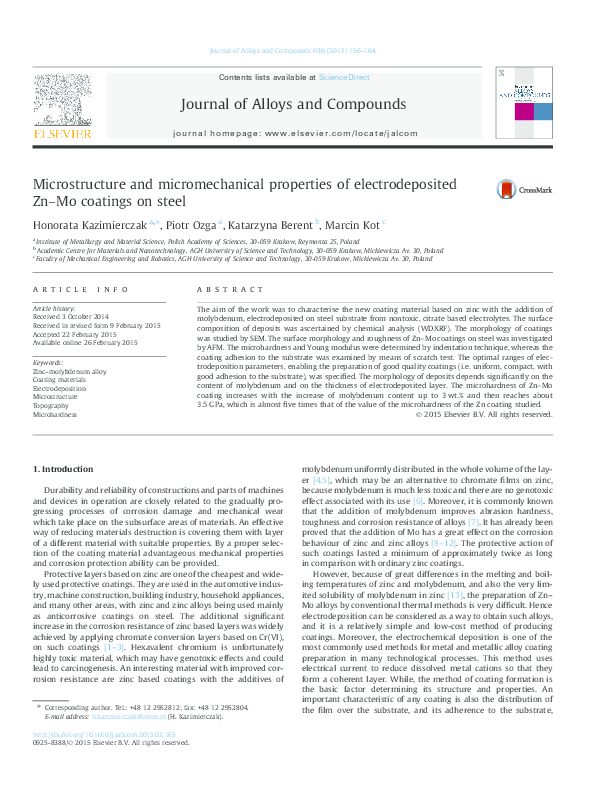 Microstructure and micromechanical properties of electrodeposited Zn–Mo ...