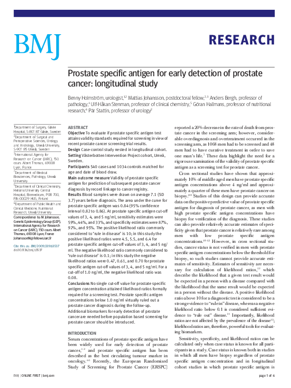 (PDF) Prostate specific antigen for early detection of prostate cancer ...