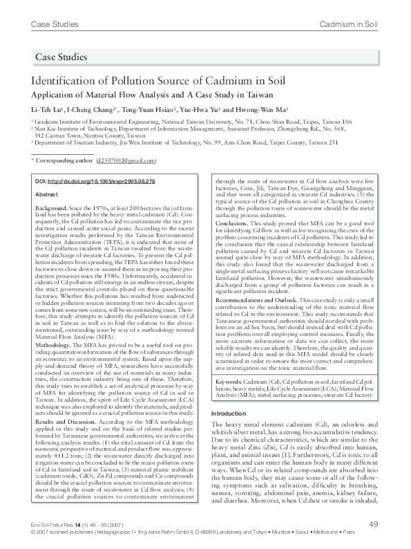 (PDF) Identification of Pollution Source of Cadmium in Soil ...