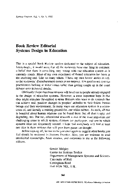 (PDF) Systems design in education
