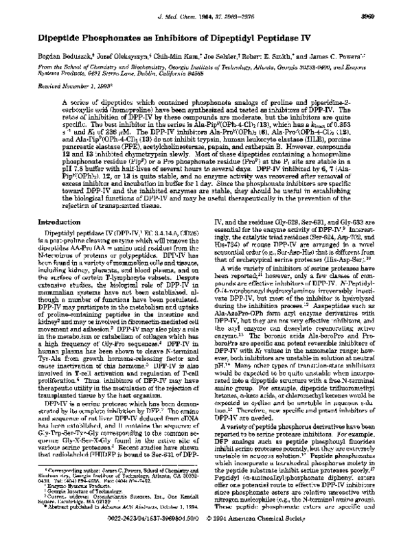 (PDF) Dipeptide Phosphonates as Inhibitors of Dipeptidyl Peptidase IV