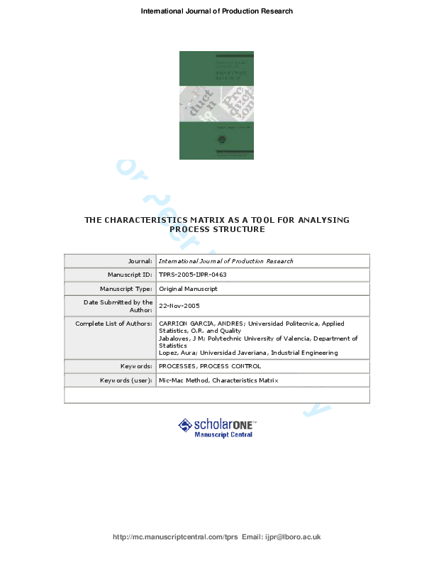 (PDF) The characteristics matrix as a tool for analysing process structure