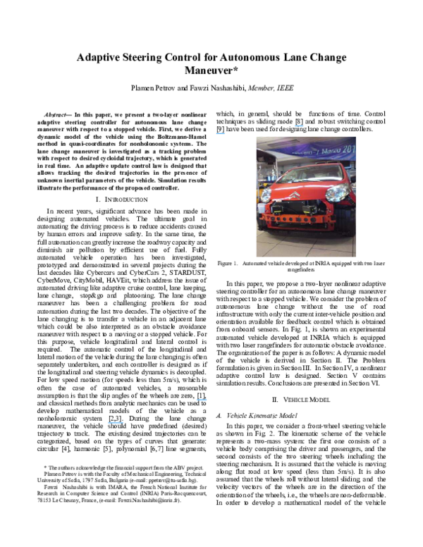(PDF) Adaptive steering control for autonomous lane change maneuver