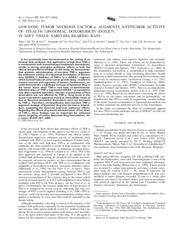 (PDF) Low-dose tumor necrosis factor-α augments antitumor activity of ...