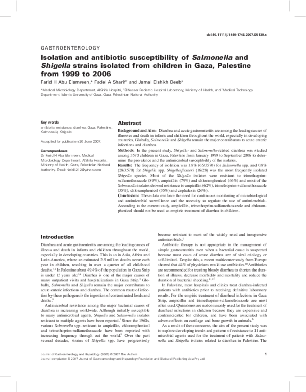(PDF) Isolation and antibiotic susceptibility of Salmonella and ...