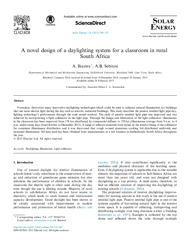 (PDF) A novel design of a daylighting system for a classroom in rural ...