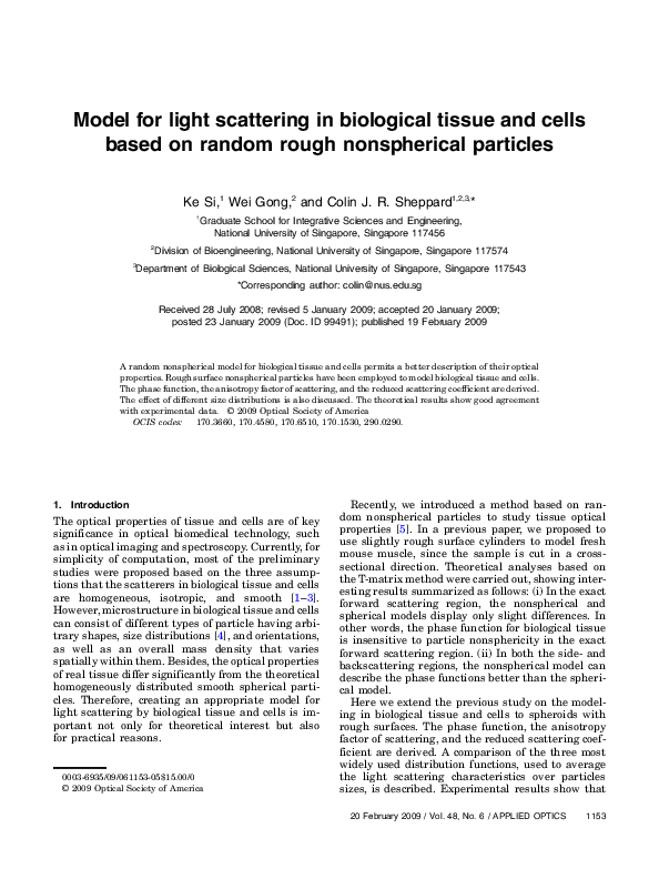 (PDF) Model for light scattering in biological tissue and cells based ...