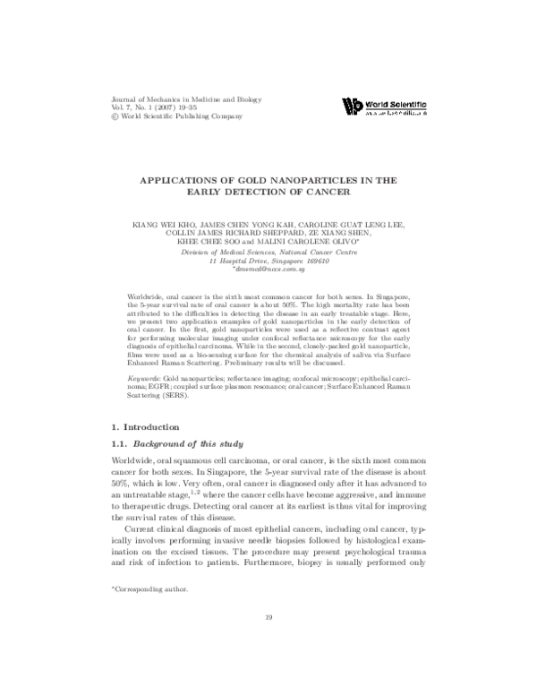 (PDF) APPLICATIONS OF GOLD NANOPARTICLES IN THE EARLY DETECTION OF ...