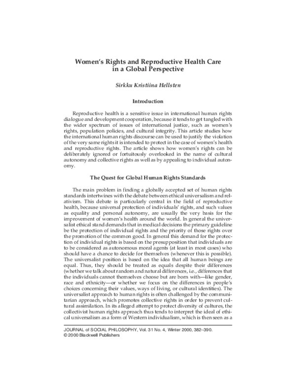 (PDF) Women's Rights and Reproductive Health Care in a Global Perspective