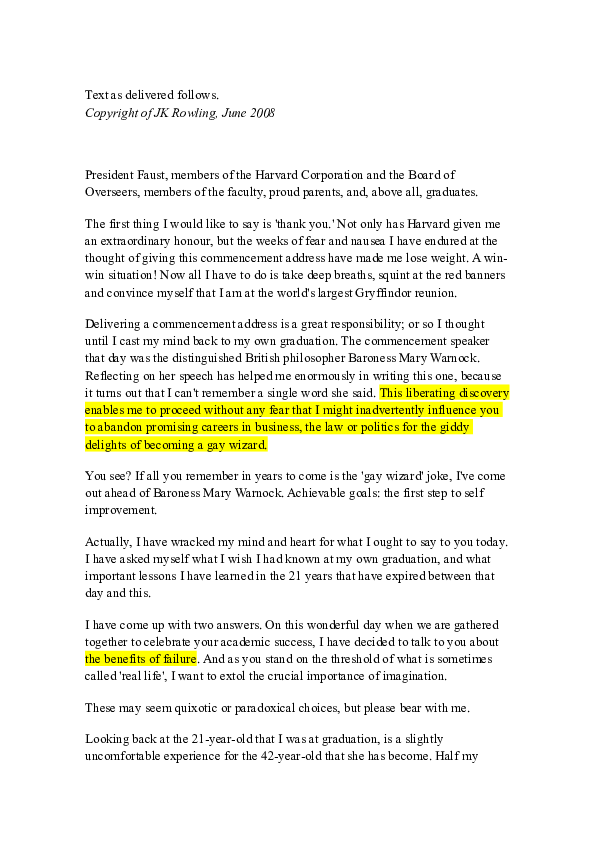 (DOC) JK rowling Harvard Speech