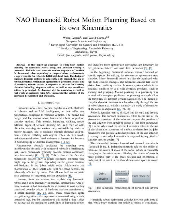 (PDF) NAO humanoid robot motion planning based on its own kinematics