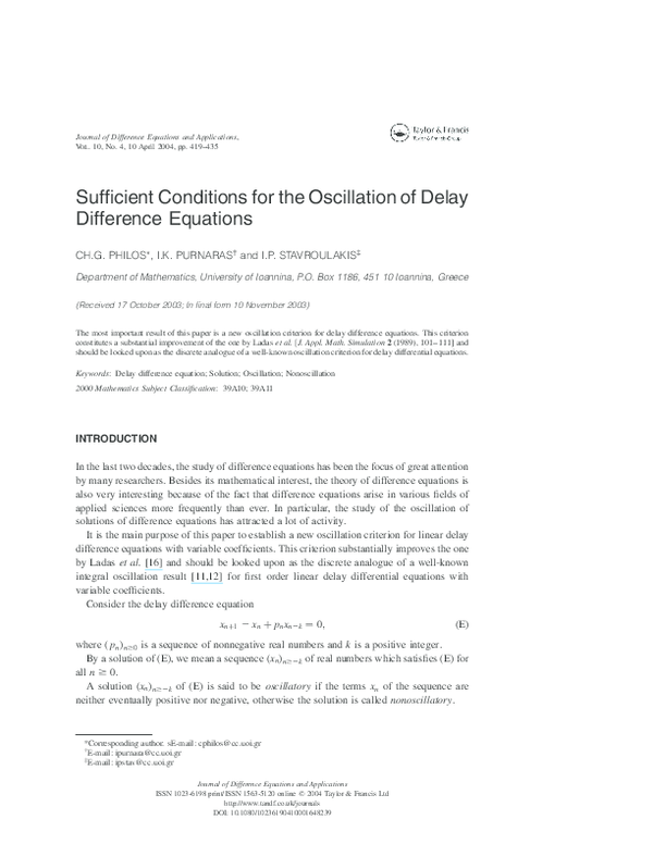 (PDF) Sufficient Conditions for the Oscillation of Delay Difference ...