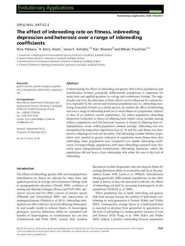 (PDF) The effect of inbreeding rate on fitness, inbreeding depression ...