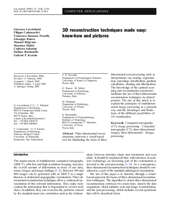 (PDF) 3D reconstruction techniques made easy: know-how and pictures