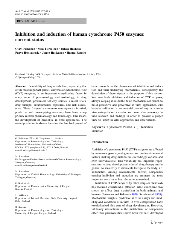 (PDF) Inhibition and induction of human cytochrome P450 enzymes ...