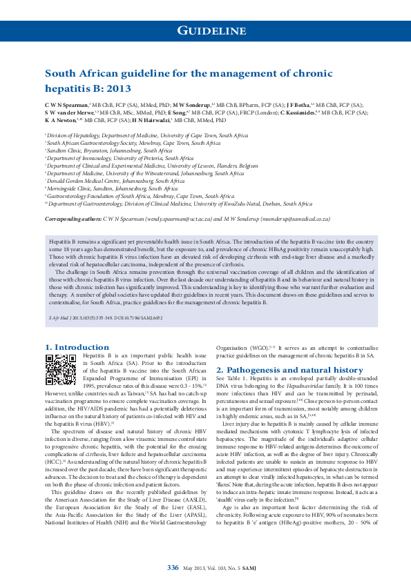 (PDF) South African guideline for the management of chronic hepatitis B ...
