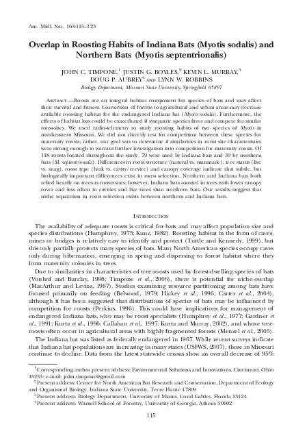 (PDF) Overlap in Roosting Habits of Indiana Bats (Myotis sodalis) and ...