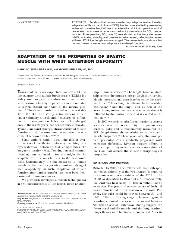(PDF) Adaptation of the properties of spastic muscle with wrist ...
