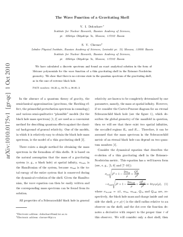 (PDF) The wavefunction of a gravitating shell