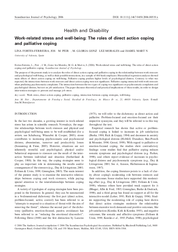 (PDF) Work-related stress and well-being: The roles of direct action ...