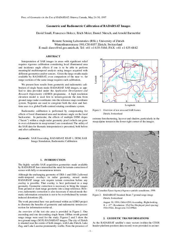 (PDF) Geometric and Radiometric Calibration of RADARSAT Images