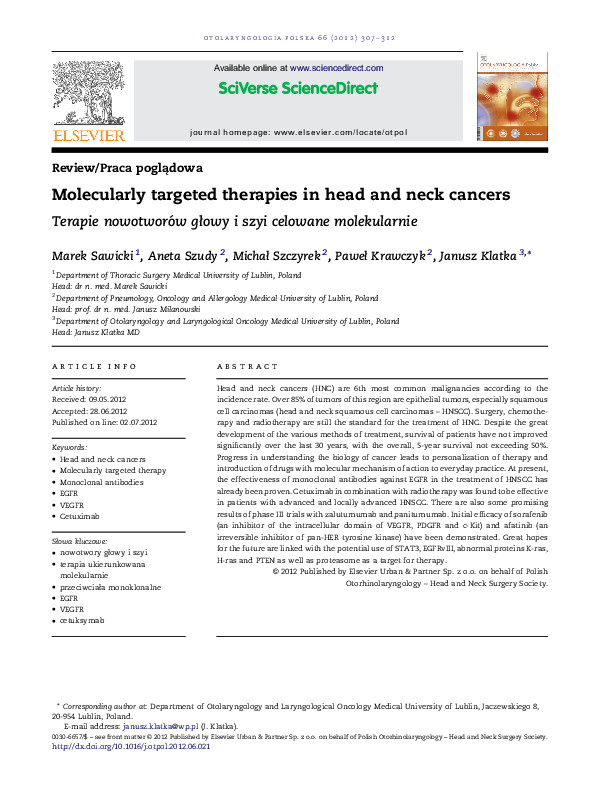 (PDF) Molecularly targeted therapies in head and neck cancers