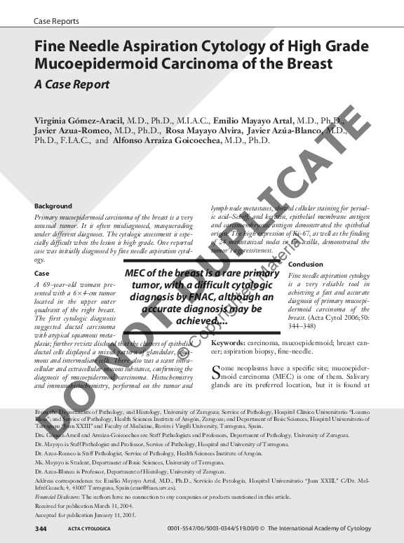 (PDF) Fine Needle Aspiration Cytology of High Grade Mucoepidermoid